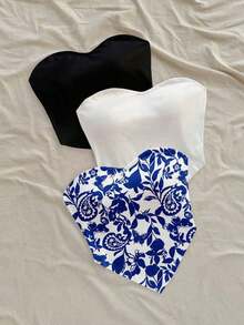3 Piezas Camiseta corta casual con estampado de mariposa y diseño, bajo asimétrico, apta para vacaciones, playa, verano - Multicolor 3 - Ver 7