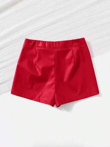 LUNE Shorts ajustados de piel sintética, casuales para el verano - Rojo - Ver 2