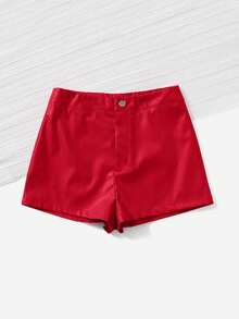 LUNE Shorts ajustados de piel sintética, casuales para el verano - Rojo - Ver 3