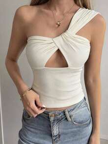 Camiseta sin mangas ajustada con tiras cruzadas huecas, estilo sexy y casual para mujer, Y2K - Albaricoque 2 - Ver 3