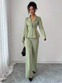 con cintura ceñida elegante, pantalones slim con vuelo de moda para ir al trabajo, atuendo para vacaciones/citas, Día de la Independencia, atuendo de maestra para mujeres - Verde - Ver 4