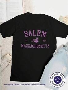 1pc Camisetas Para Mujer Camiseta única Salem Massachusetts estilo y2k con diseño vintage en color púrpura perfecta para destacar tu espíritu audaz y original en cualquier ocasión ideal para los amantes de la moda  y el estilo retro esencial para cualquier guardarropa moderno Camiseta De Manga Corta De Algodón - Negro - Ver 6
