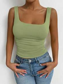 Conjunto de dos piezas de camiseta de tirantes ajustada en verde y blanco, estilo sexy de club, atuendo de festival y carnaval, atuendo de cumpleaños de mujer, atuendo romántico para citas, atuendo de concierto, esencial para fiestas, atuendo diario, atuendo deportivo casual, estilo de vacaciones - Multicolor 5 - Ver 3
