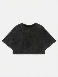 Camiseta básica de manga corta de 100% algodón lavado, verde oliva - Negro - Ver 12