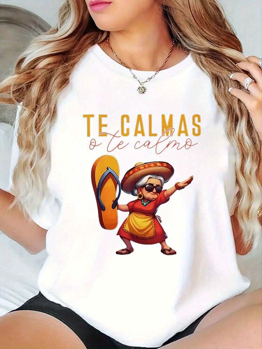 Women's Short-Sleeved T-Shirt With Mexican Skull Print, Machine Washable, Casual Sporty Black Graphic Print, Round Neck, Comfortable, Fashionable And Loose Fit, Unisex Gift For Holidays, Couple Outfits, Spring Clothing. - 白色 - 查看 1