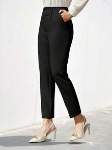 Pantalones de traje sólidos y simples para uso diario de mujer - Negro - Ver 3