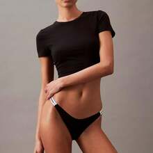 Calvin Klein Calvinklein Icon Logo Dipped String Thong Underwear  Women  Panties QD5157 - Black - View 2