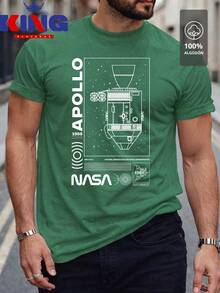 Men's T-Shirt Made Of 100% High-Quality Cotton, This T-Shirt Guarantees Exceptional Softness To The Touch, Round Neck With "NASA WHITE Apollo Mission Diagram" Print On The Front - 水鴨藍 - 查看 1