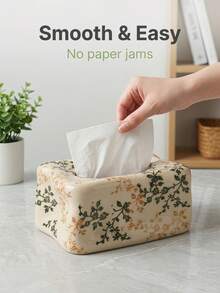 1pc Vintage Floral Ceramic Tissue Box, With Cracked Glaze Surface, Bohemian Style Home Decor Tissue Box - Multicolor - View 9