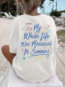1 pieza de camisetas nuevas para mujer, siempre tenemos camisetas estampadas de cuello redondo para verano y vacaciones en la playa, camisetas casuales de manga corta para mujer, ropa de mujer, camiseta de cuello redondo de corte holgado. - Blanco - Ver 1
