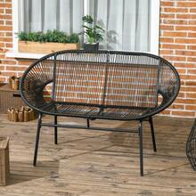 2-Seater Polyrattan Garden Bench, Supporting Up To 260 Kg, Black, Robust Steel Frame, Ideal For Terrace And Balcony. - Black - View 2