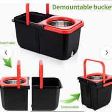 Folding Mop Bucket Set, Rotating Mop And Bucket And Squeeze Set, Bathroom Mop Bucket, 360° Rotating Mop Bucket System, With 3 Ultra-Fine Fiber Mop Replacement Heads And A Stainless Steel Adjustable Handle, Brush Head, Suitable For Floor Cleaning - Folding mop bucket - 查看 4