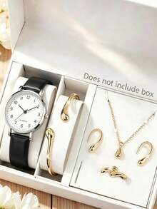 Conjunto de Reloj y Joyas Estilo Gota de Agua Minimalista, Combinación Versátil de 5 Piezas para Uso Diario y Desplazamientos - Multicolor - Ver 12