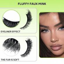 7 Pairs 3D Fluffy Wing False Eyelashes, Natural Look Reusable Waterproof Eyelash Strips, Cat Eye Style Suitable For Daily And Festive Occasions, Lengthening Lashes - 黑色 - 查看 6