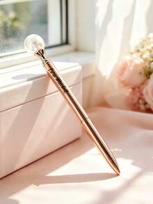 1pc Customized Text Pearl Wedding Guest Book Pen, Elegant Bridal Shower And Wedding Day Sign-In Book Ballpoint Pen With Pearl Top, Bride And Groom Wedding Guest Book Pen, Elegant Wedding Guest Book Pen - Multicolor - View 8