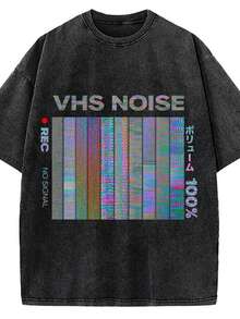 1 Piece Of Washed Cotton T-Shirt, With Vintage Style Print, High Quality Batik Cotton Vintage Fashion Brand T-Shirt, Unisex T-Shirt, Popular For Daily Wear, Holiday Gift, Perfect Gift, 180g 100% Cotton. - 黑色 - 查看 5