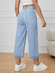 Jeans de pierna ancha recortado - Lavado ligero - Ver 2