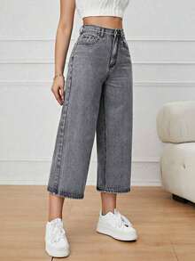 Jeans de pierna ancha recortado - Gris Claro - Ver 4