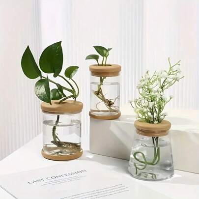 3pcs Hydroponic Plant Vases - Soil-Free Planting Pots With Lids, Durable ABS Plastic Indoor/Outdoor Planters For Herbs, Succulents, Small Plants, Boho Style Gardening Home Decor Planter Pots