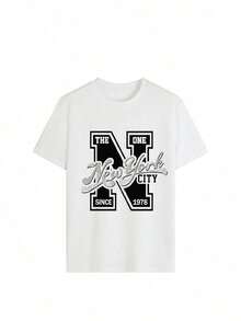 Women's Loose-Fitting T-Shirt With A Round Neck And Exquisite Print. Soft And Breathable Fabric, Comfortable To Wear, And Short Sleeves. Casual And Relaxed Fit, Versatile Style. Made From High-Quality 100% Pure Cotton (200 G). - 白色 - 查看 1