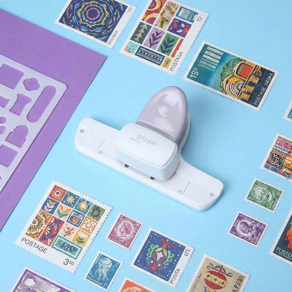 1pc Stamp Frame Punch, Multifunctional Stamp Shaped Paper Cutter, Decorative Punch, Suitable For Scrapbooking, DIY Cards And Notebooks