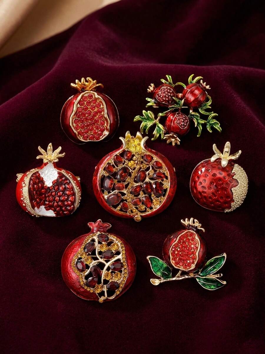 Luxury Rhinestone Pomegranate Brooches - Fruit Pins For Women Unisex Casual Party Jewelry Accessories / Friends Gifts Badges Decoration - Pomegranate - View 1