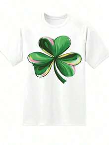 Women's Fashionable And Luxurious St. Patrick's Day Shamrock T-Shirt, Casual Lucky Shamrock Graphic Tee For St. Patrick's Day Celebration, Everyday Wear - 白色 - 查看 4