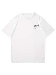 Camiseta de Hombre con Estampado de Telaraña y Araña - Mezcla Transpirable de Poliéster y Spandex, Manga Corta, Cuello Redondo Opaco, Estilo Casual de Verano para Uso Urbano con Diseño Abstracto de Araña para Atuendos Casuales y al Aire Libre - Blanco - Ver 2