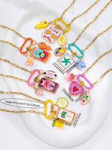 1/6 Pcs Gold Plated Paper Clip Chain Necklace With Mountaineering Buckle Pendant And Summer Theme Pendant, Resort Beach Women's Necklace Jewelry - Multicolor - View 10