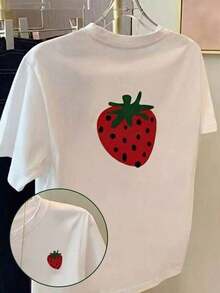Camiseta estampada de mujer con cuello redondo y lazo con estampado de fresa - Multicolor 5 - Ver 1