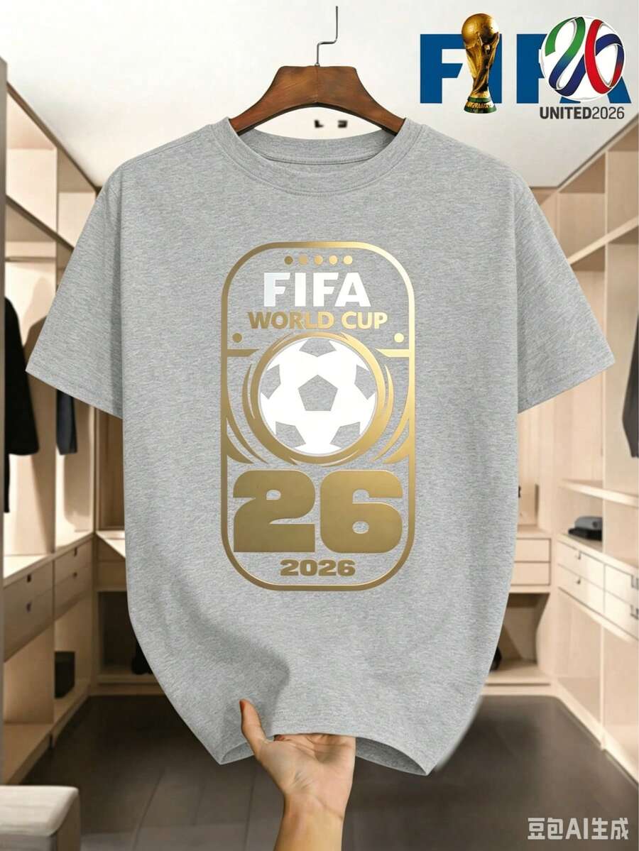 [FIFA Licensed]FIFA 2026 World Cup Logo Men's T-Shirt, World Cup Merchandise, Souvenirs, Casual Fashion Men's Clothing, - 灰色 - 查看 1