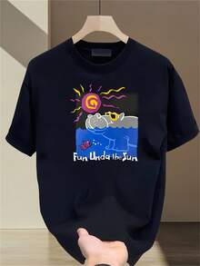 Men's Fashion Brand Printed Short Sleeve T-Shirt For Summer, Heavy Pure Cotton, Korean And Japanese Style, Versatile Tops For Men - 黑色 - 查看 1