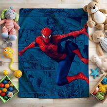 1pc S-Pider-Man Print Blanket,Retro Cartoon Style Throw Blanket,Cartoon Character Printed Blanket,All-Season Universal Nap Blanket,Character Home Decor Blanket,Modern Fashion Gift Suitable For Home Bedroom Bed Sofa Office Lunch Break Cover Picnic Blanket - 彩色 - 查看 3