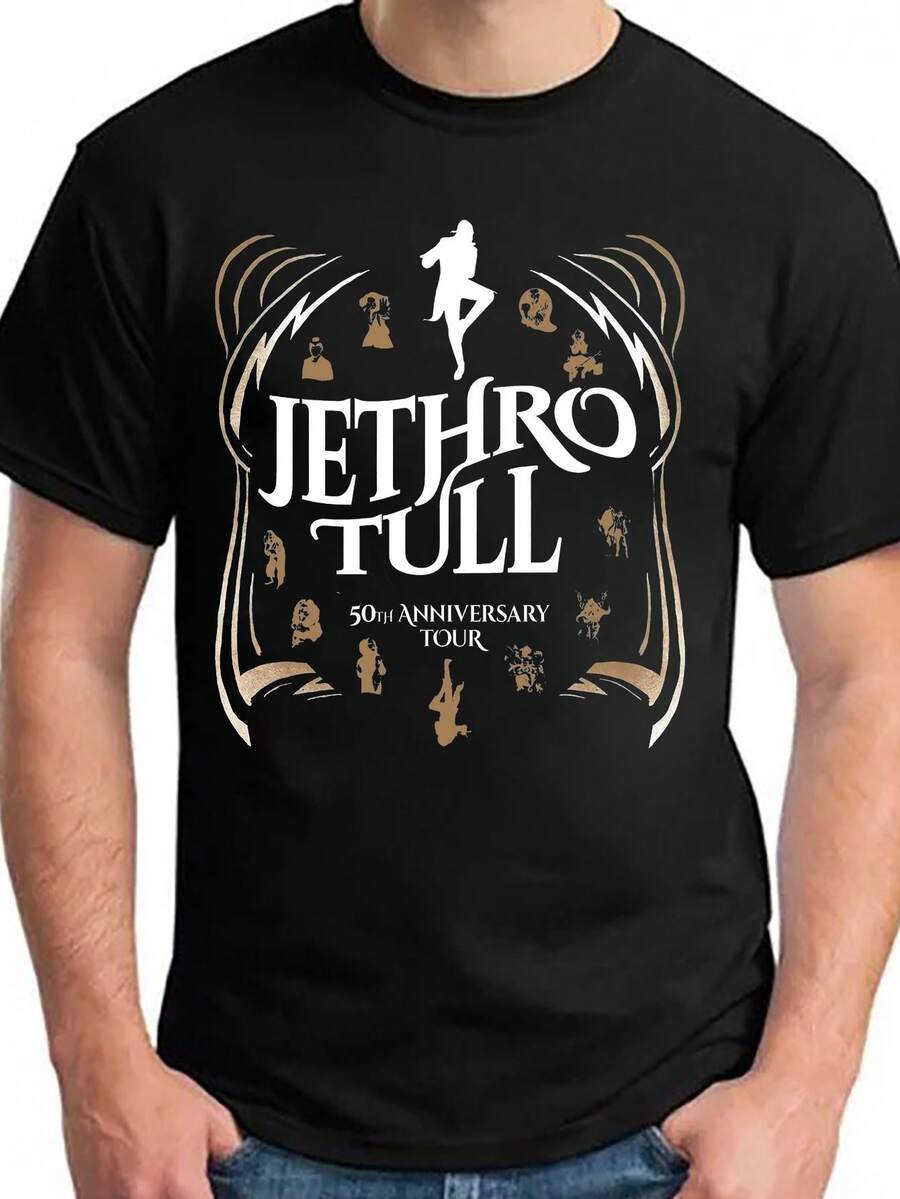 Men's Black T-Shirt Jethro Tull 50th Anniversary - Comfortable And Cool With Band Emblem And Enigmatic Design, Ideal Gift For Music Enthusiasts, Machine Washable - 黑色 - 查看 1