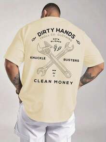 Cute Unisex Premium Casual T-Shirts, Men's Graphic Tee, Dirty Hands Clean ❤️ Money Daily Wear 100% Cotton Unisex Gift Idea For Him Or Her Urban Fashion Top - 杏色 - 查看 2