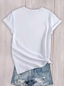 Fashionable Women's Top With Butterfly And Lip Print, Casual Short-Sleeved T-Shirt For Shopping, Parties, And Everyday Wear. ENTN 100% Cotton - 白色的 - 查看 2