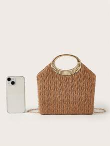 Noctella Fashionable Woven Handbag For Women, Versatile Shoulder Bag For Holiday, Beach, Business Commute, Casual, Minimalist, Beach, Vacation - Brown - View 7