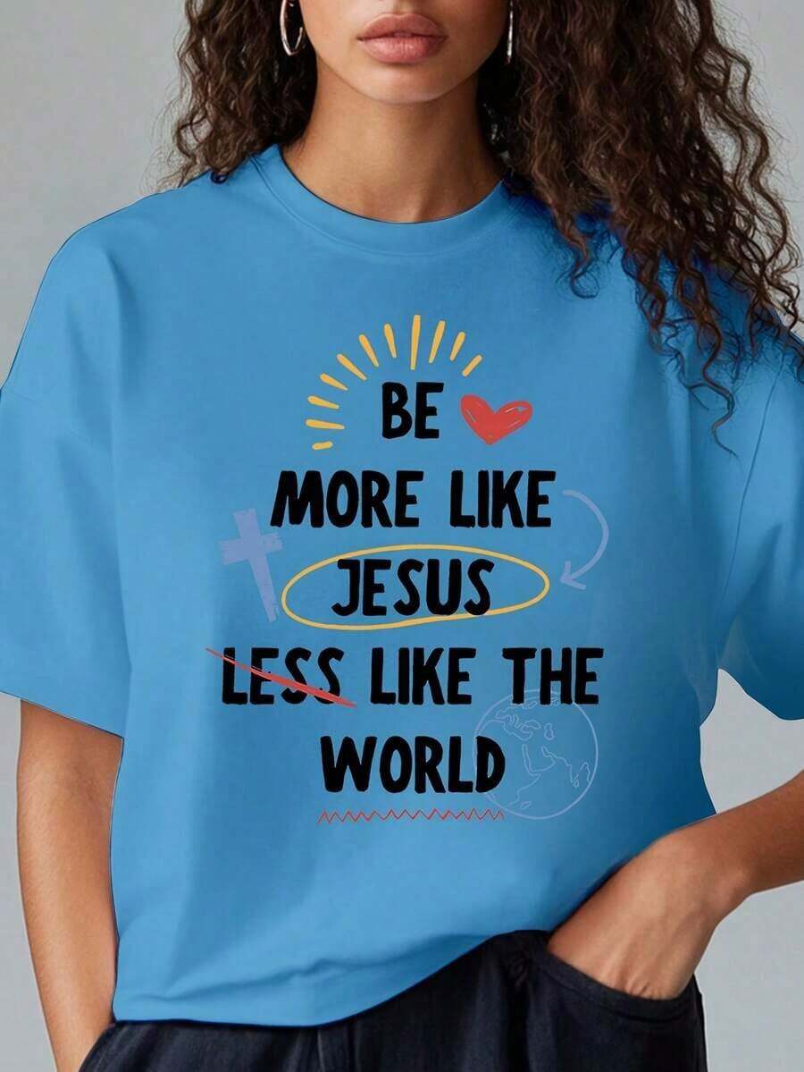 Women's Summer Blouses, Fitted T-Shirt - "Love Of God" Print, 100% Cotton, Suitable For Religious Events, Evangelization Camps, Choirs, Easter, Passion Day, Pentecost - Casual Daily Wear, Loose And Comfortable Blouses For Spring. - Sky Blue - 查看 1