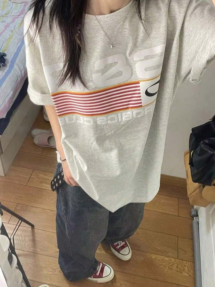 Camiseta de manga corta de algodón puro gris floral para mujer - Estilo callejero vintage, unisex, holgada, de algodón, con cuello redondo. Vestidos de lino para mujer, abaya casual para mujer, mono para mujer, vestidos elegantes para mujer, conjunto de dos piezas para mujer, vestidos elegantes para mujer, vestidos para fiesta. - Albaricoque - Añade 4