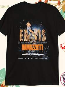 Men's Retro Casual Unisex T-Shirt With Ales Ramazzo's 2025-2026 World Tour Logo Print, Merchandise From The Important Brand "Story World", Round Neck, Suitable For Casual Wear In All Seasons, Ultra-Lightweight T-Shirt For Everyday Street Wear In Summer, Ideal For Travel, Home And Parties, A Perfect Gift For Women And Men. - 黑色 - 查看 1