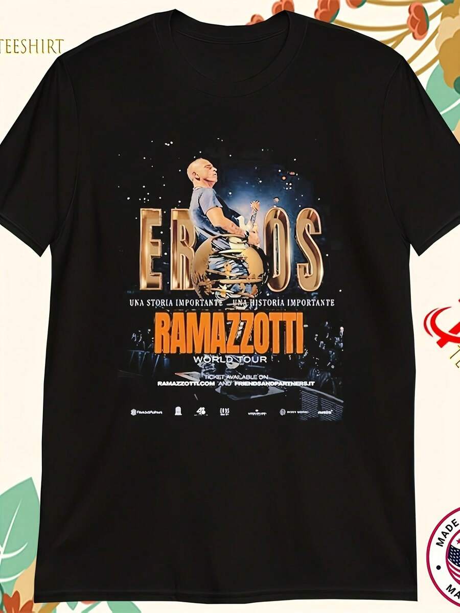 Men's Retro Casual Unisex T-Shirt With Ales Ramazzo's 2025-2026 World Tour Logo Print, Merchandise From The Important Brand "Story World", Round Neck, Suitable For Casual Wear In All Seasons, Ultra-Lightweight T-Shirt For Everyday Street Wear In Summer, Ideal For Travel, Home And Parties, A Perfect Gift For Women And Men. - 黑色 - 查看 1