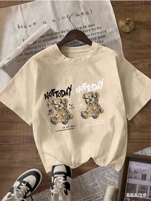 Money Bear T-Shirt With "NOT TODAY" Text, Fashionable Short-Sleeved T-Shirt For Spring And Summer 2026, Made In Mexico, 180 Grams. Cartoon Print, Couple Design, Suitable For Indoor Or Outdoor Wear. Crew Neck, Unisex, Ideal For Office And Leisure. One-Pack. - APR-P631577SLNDXZGY579 - 查看 3