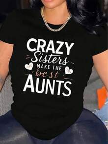 Women's Printed T-Shirt - Casual Short Sleeve Crew Neck T-Shirt In Black With White And Orange Text Design. With A Relaxed Fit For All Seasons, The Perfect Choice For Both Everyday Wear And Your Holiday Outfits (Machine Washable). - 黑色 - 查看 6