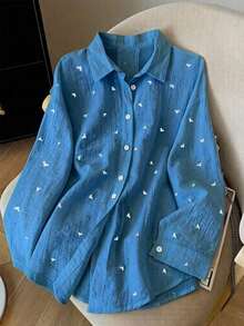 Camisa de mujer de manga larga con espalda descubierta y lazo, de estilo suelto y delgado, para primavera/verano - Caqui - Ver 9