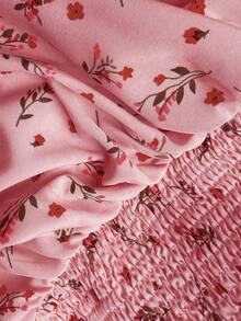 Blusa elegante de mujer con estampado floral diminuto y ajuste ceñido - Rosado Sandía - Ver 7