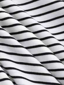 Camiseta de manga corta ajustada con hombros descubiertos y fruncidos a rayas para mujeres - Blanco - Ver 7