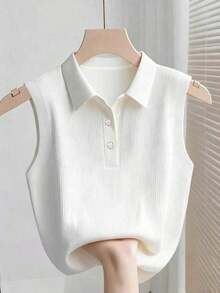 Camiseta sin mangas de talla grande con bloques de color acanalados, adecuada para primavera, atuendo de fiesta de carnaval - Blanco - Ver 5