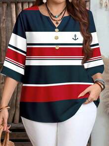 Camisa de mujer casual de cuello con muesca y manga 3/4 con estampado, para verano - Multicolor - Ver 3
