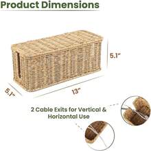 Cable Management Box, Handcrafted Wicker Cable Organizer With 2 Open Slot Compartments, Power Cord Concealment, Router And USB Hub, Data Cable Organizer 13" X 5.1" X 5.1", Natural. - Multicolor - View 8