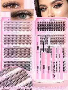 MEM 512/544-Piece Individual Lash Extension Kit, A Professional DIY Set Complete With Glue, Tweezers, And Other Tools. Beginner-Friendly To Create Salon-Quality Lashes At Home, Perfect For Daily Wear, Halloween, Christmas, Parties And Various Occasions. - Black - View 2